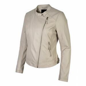 Maurices Women’s Size 0 XS Faux Leather Moto Jacket Cream Zip Pockets